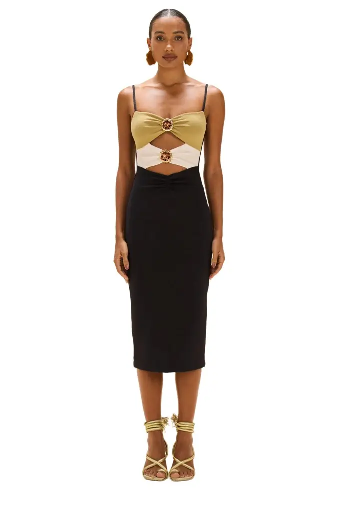 PatBo JADE KNIT CUT OUT MIDI DRESS