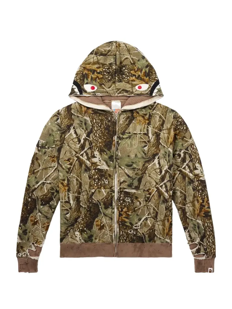 SAINT Mxxxxxx BAPE Shark Camouflage-Print Cotton-Jersey Zip-Up Hoodie - Men