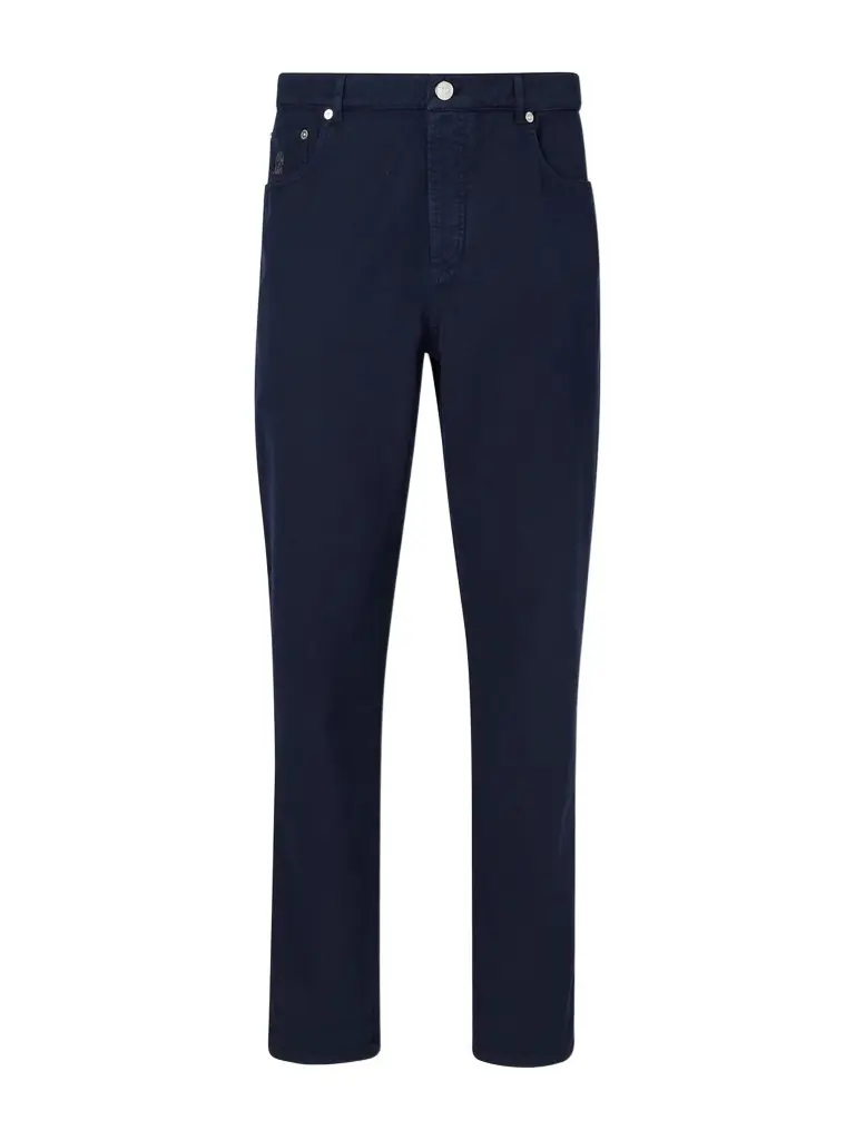 Brunello Cucinelli Logo- Embroidered Straight-Leg Cotton-Twill Trousers - Men