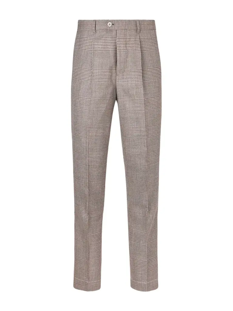 Brunello Cucinelli Straight-Leg Pleated Prince of Wales Checked Wool, Silk and Linen-Blend Trousers - Men