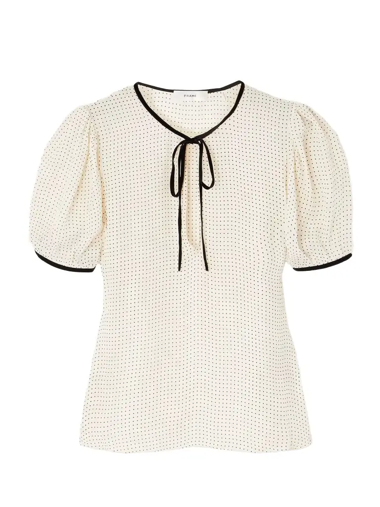 Frame Velvet-trimmed Polka Dot Silk-chiffon Blouse