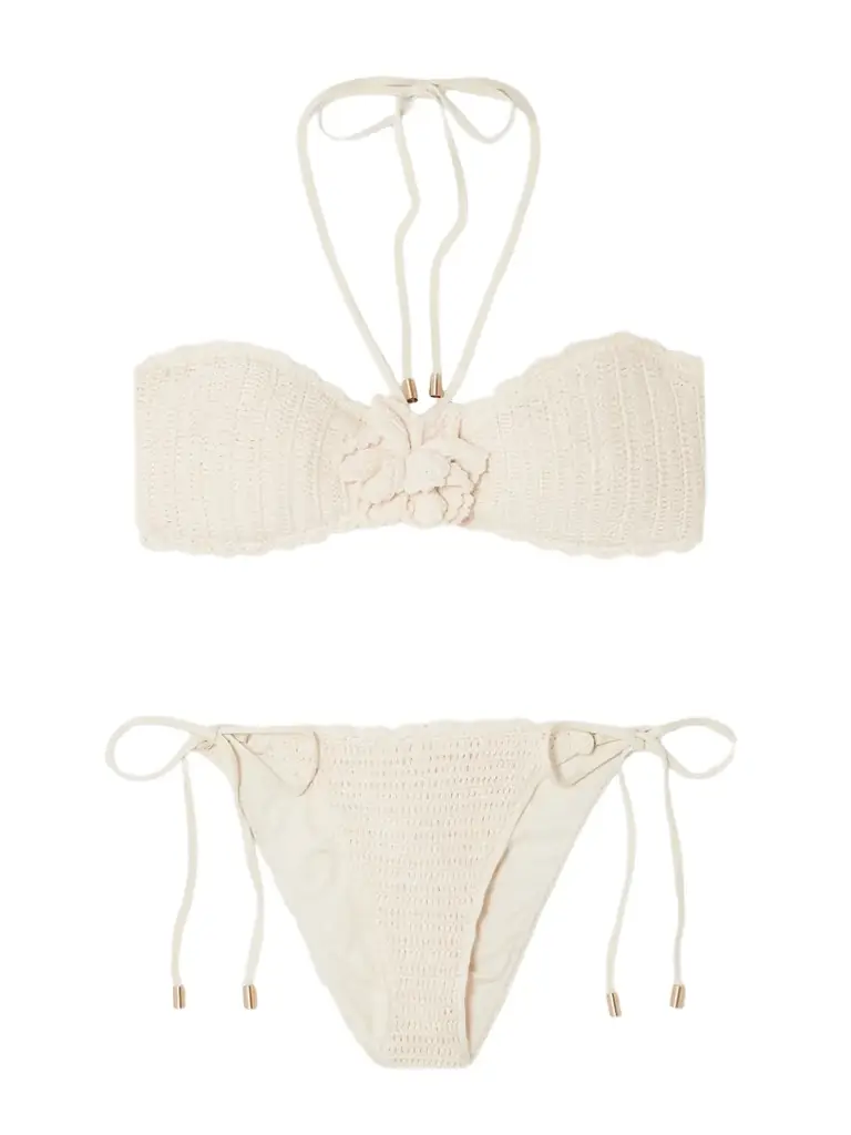 Zimmermann Awaken Embellished Crocheted Cotton Halterneck Bikini