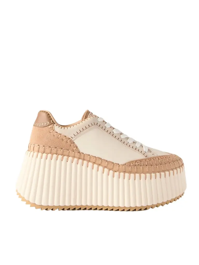 Chloé Nama Suede-trimmed Leather Platform Sneakers