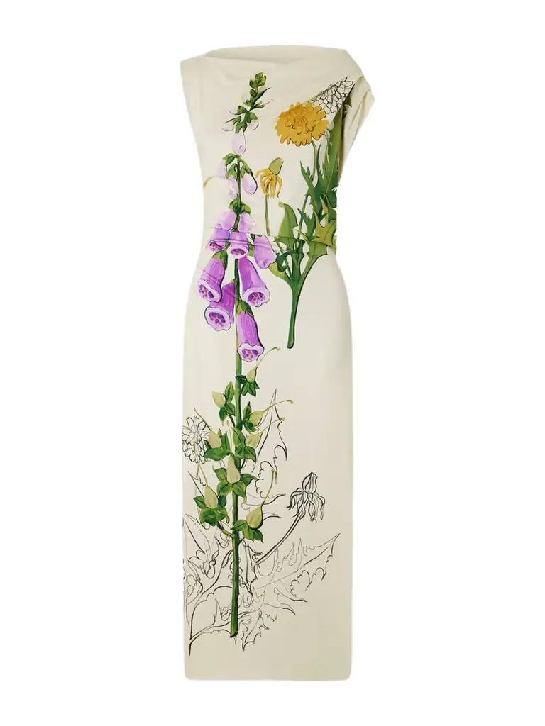 Oscar de la Renta Draped Printed Jersey Midi Dress