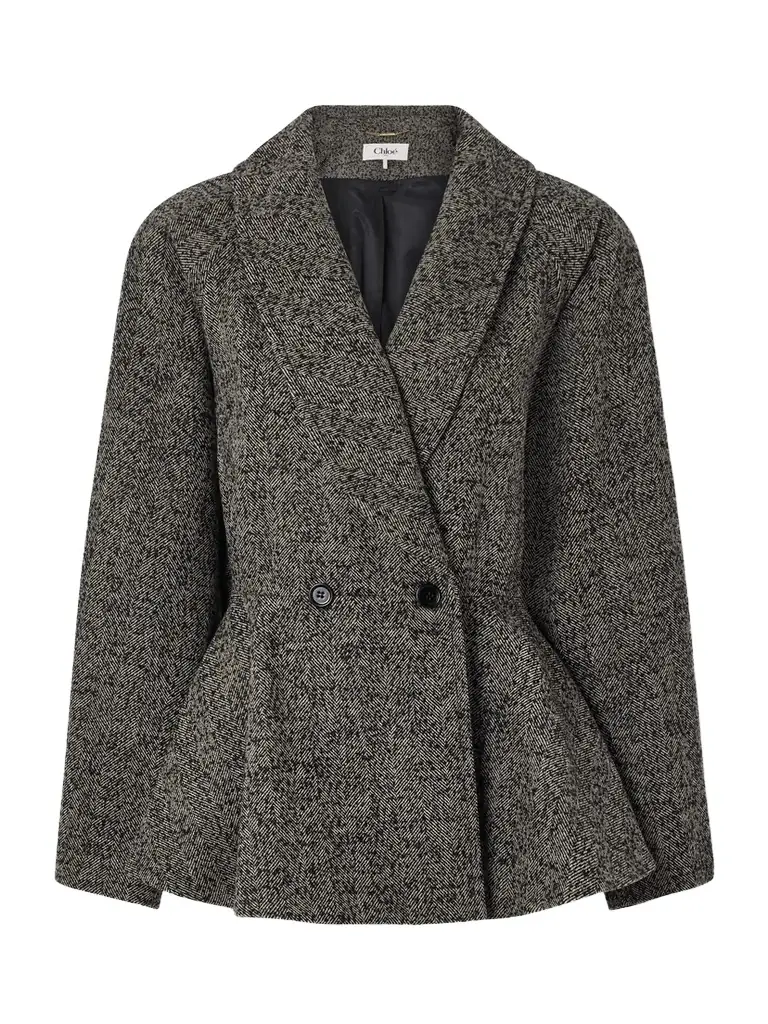 Chloé Double-breasted Herringbone Wool-blend Blazer