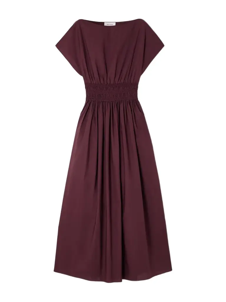 Matteau Shirred Organic Cotton-poplin Midi Dress