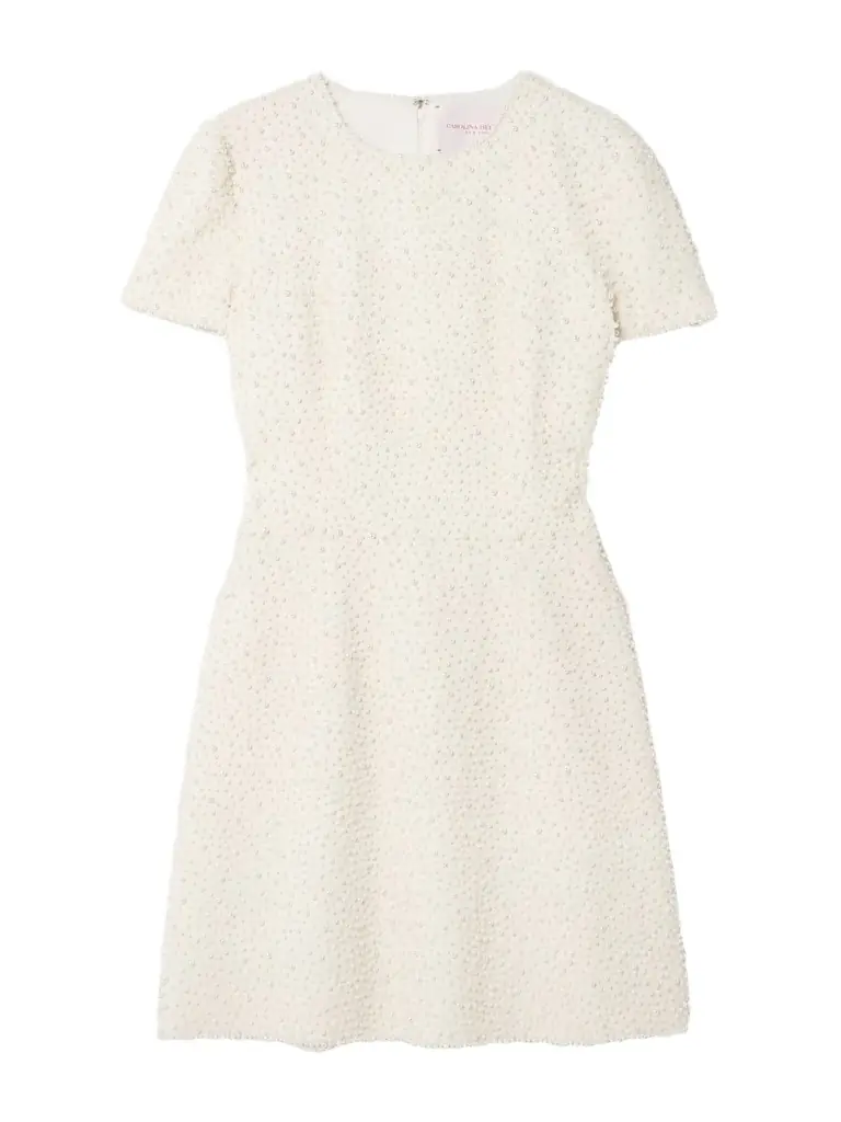 Carolina Herrera Embellished Wool-blend Crepe Mini Dress