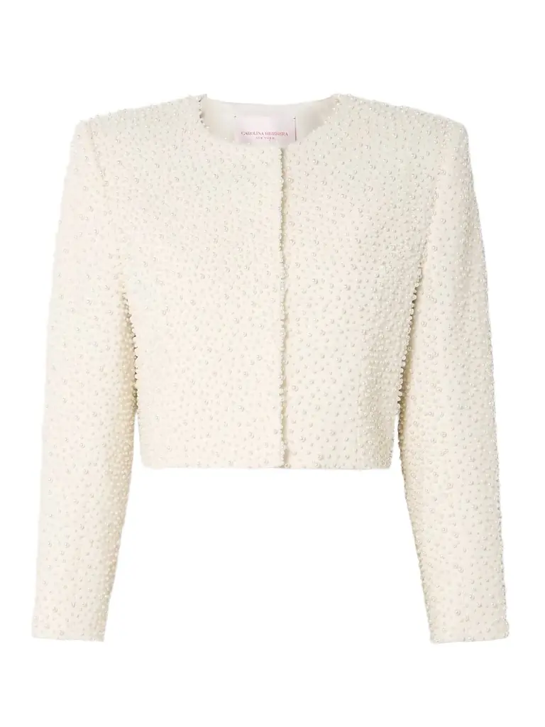 Carolina Herrera Pearl-like Embellished Wool-blend Crepe Jacket