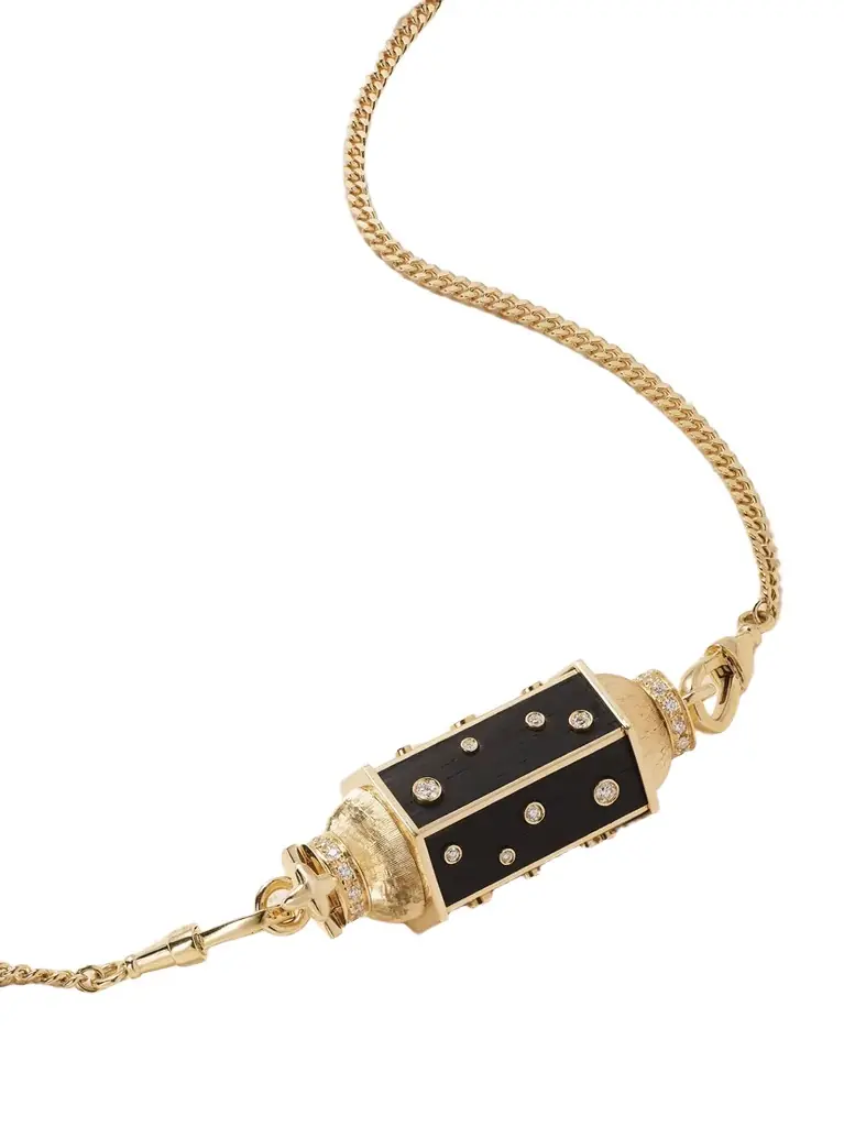 Marie Lichtenberg Dot Locket Gourmette 18-karat Gold, Ebony And Diamond Necklace