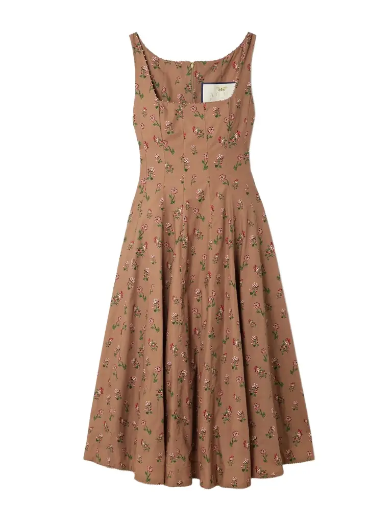 Agua by Agua Bendita Frontera Bead-embellished Floral-print Cotton Midi Dress