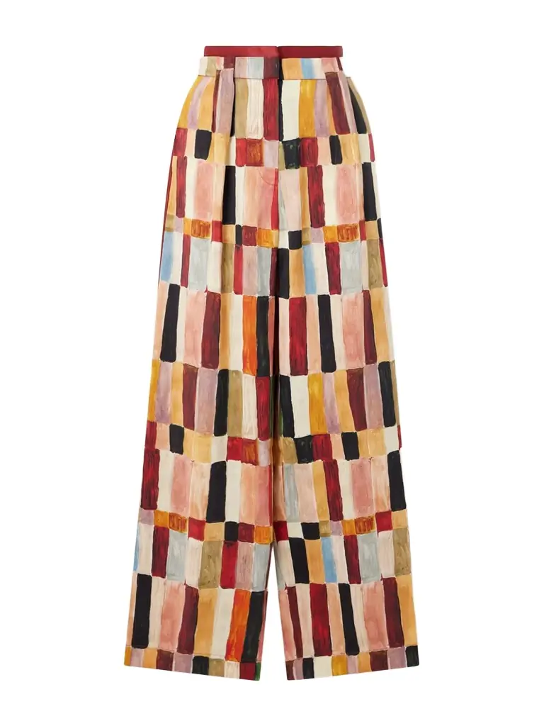 ALÉMAIS Majorelle Printed Linen And Silk-blend Wide-leg Pants