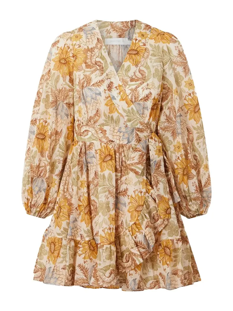 Zimmermann Daylight Ruffled Floral-print Cotton-voile Mini Wrap Dress
