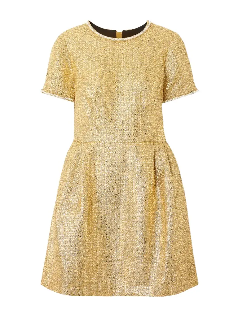 Carolina Herrera Embellished Metallic Tweed Mini Dress