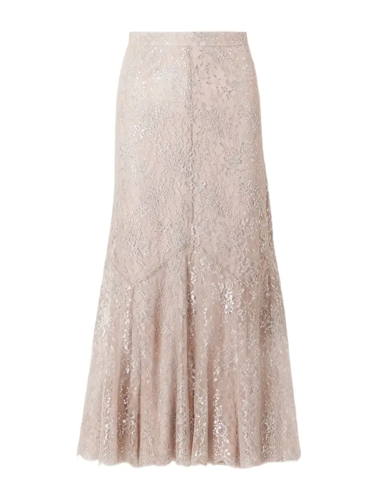Erdem Paneled Metallic Lace Midi Skirt