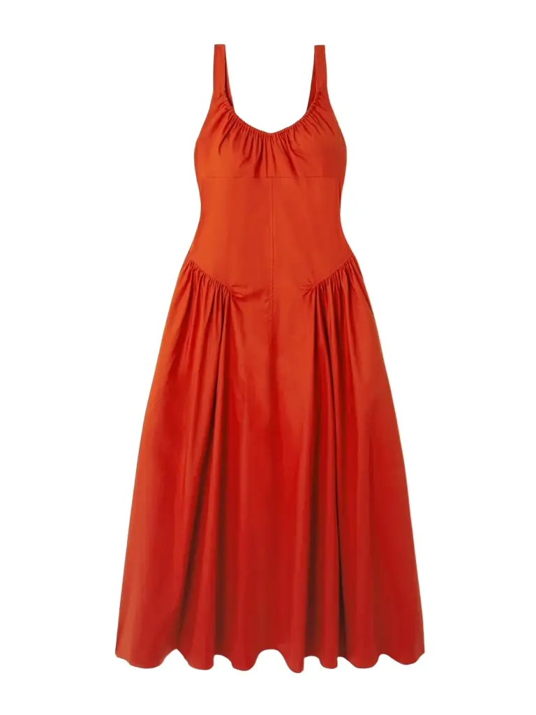 Faithfull Olas Gathered Cotton Midi Dress