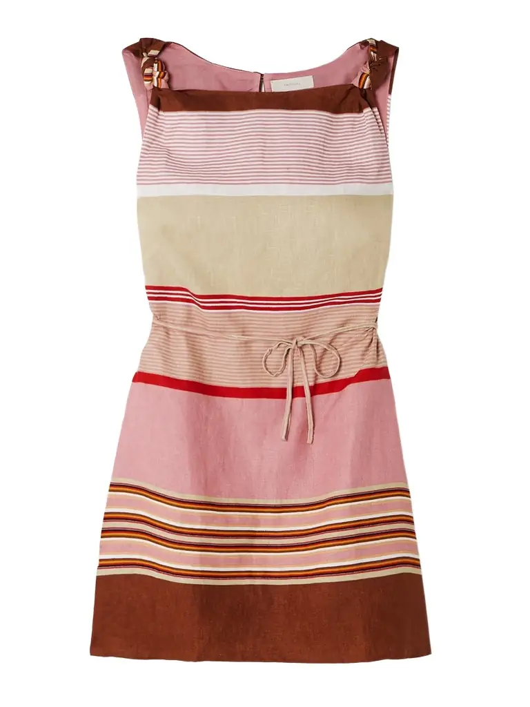 Faithfull Flor Belted Striped Linen Mini Dress