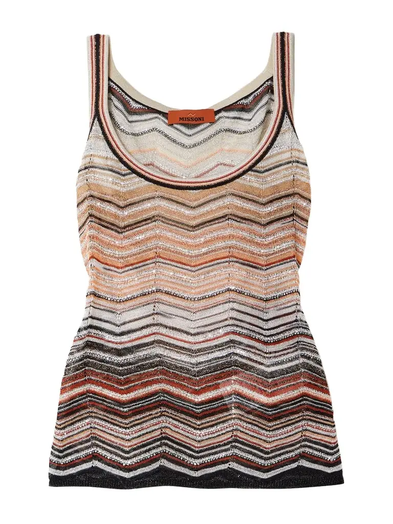 Missoni Sequin-embellished Striped Metallic Crochet-knit Tank