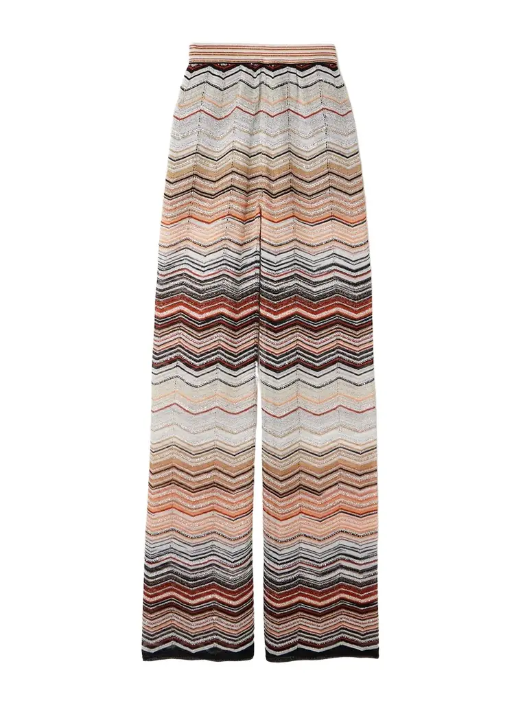 Missoni Sequin-embellished Striped Metallic Crochet-knit Wide-leg Pants