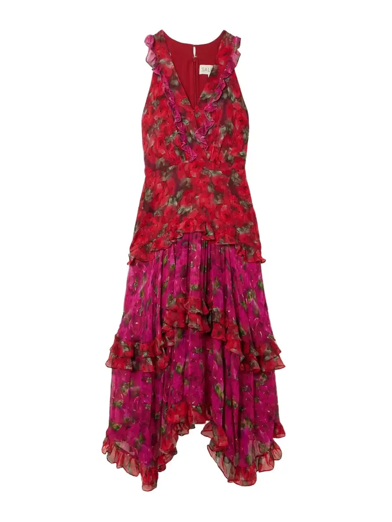 Saloni Jolie Tiered Floral-print Chiffon And Crepon Maxi Dress