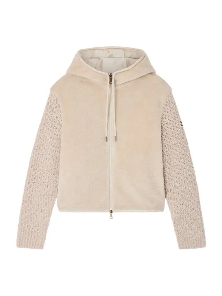 Moncler Hooded Fleece And Wool-blend Bouclé Cardigan