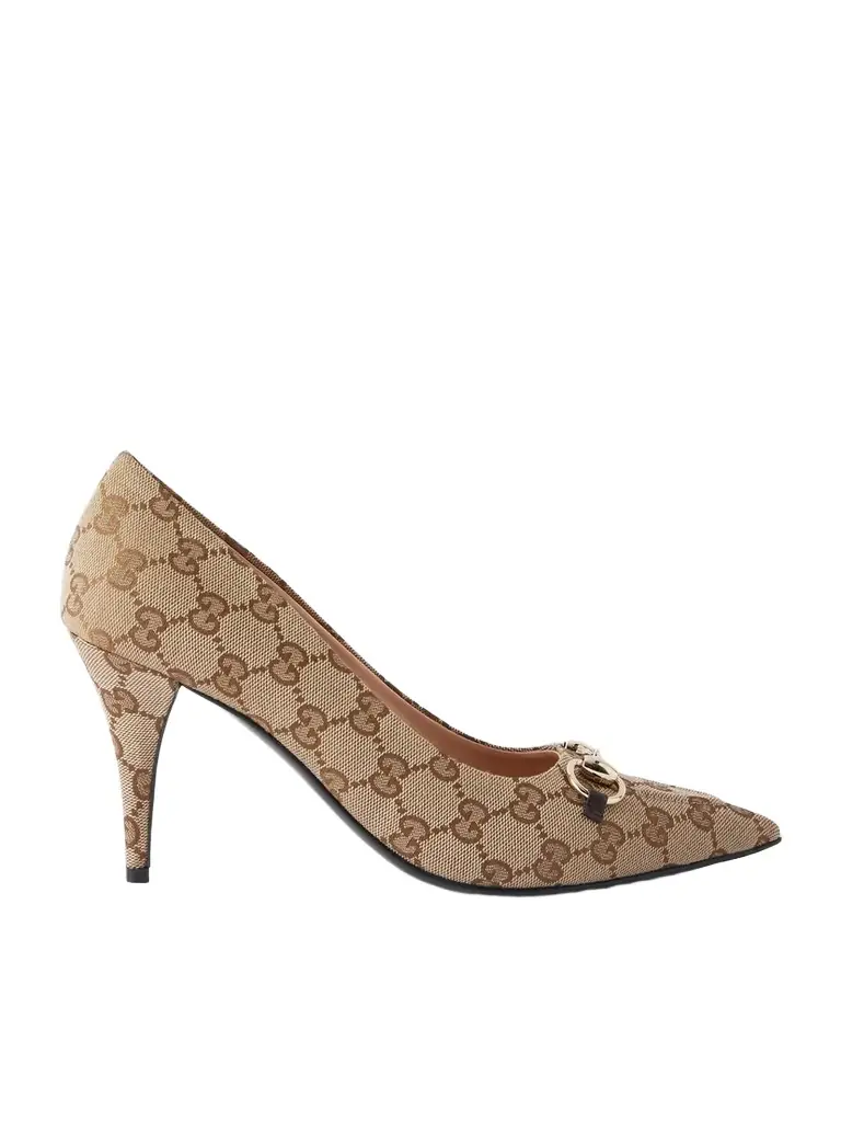 Gucci Horsebit-detailed Canvas-jacquard Pumps