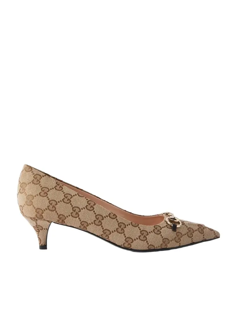 Gucci Vittoria Horsebit-embellished Canvas-jacquard Pumps
