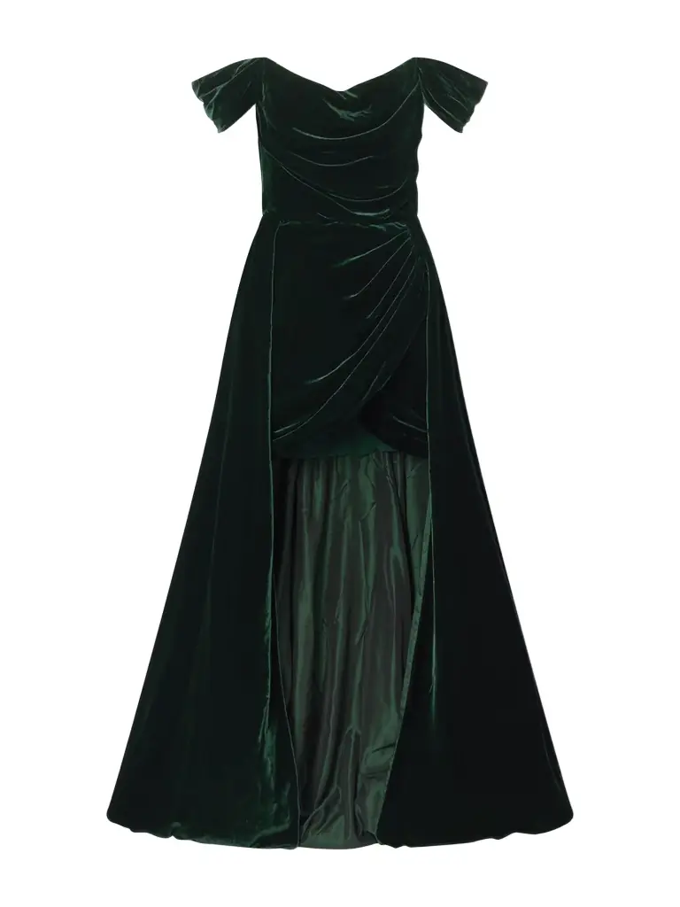 Costarellos Off-the-shoulder Asymmetric Velvet Gown