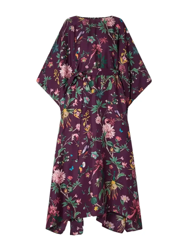 La DoubleJ Belted Floral-print Silk-twill Kaftan