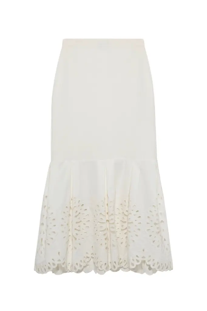 Simkhai Eveletta Embroidered Knit Midi Skirt