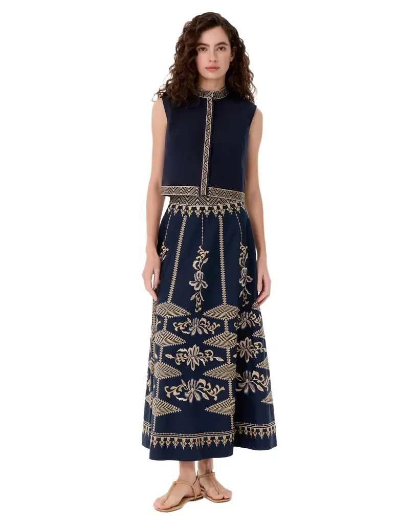 Emporio Sirenuse New Camille Skirt with Iris Embroidery