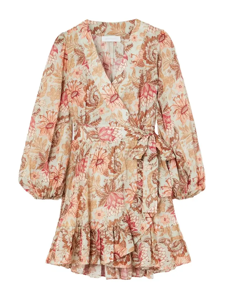 Zimmermann Daylight Ruffled Printed Cotton Mini Wrap Dress