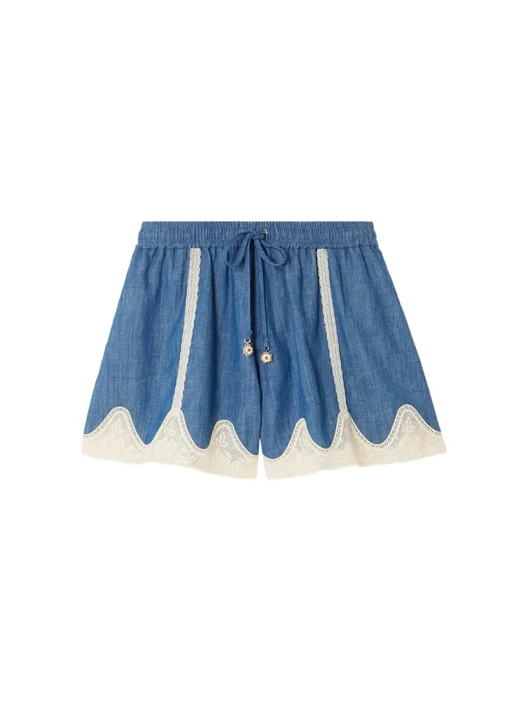 Zimmermann Awaken Lace-trimmed Denim Shorts