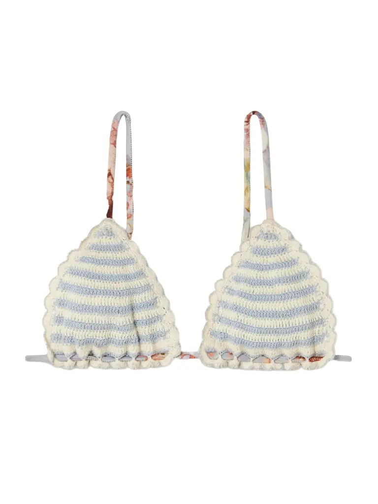 Zimmermann Awaken Striped Crocheted Cotton Bikini Top