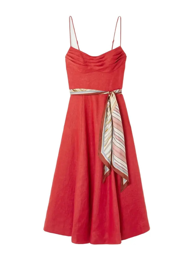 Zimmermann Rebellion Scarf-detailed Linen Midi Dress