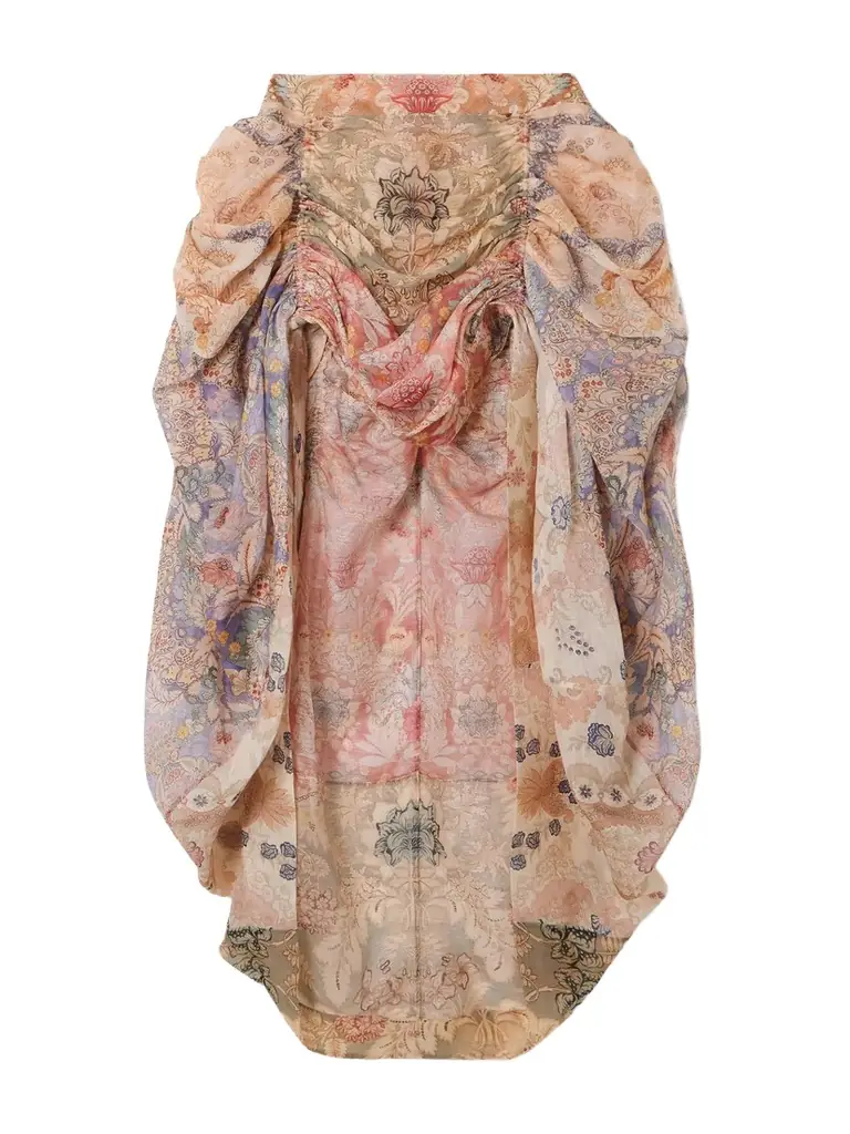Zimmermann Rebellion Asymmetric Draped Printed Linen And Silk-blend Midi Skirt