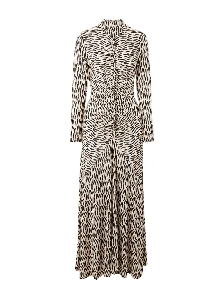 Ulla Johnson Ida Ruffled Gathered Printed Stretch-jersey Turtleneck Midi Dress
