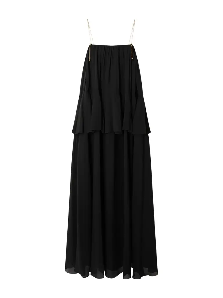 Chloé Open-back Embellished Tiered Silk-georgette Maxi Dress