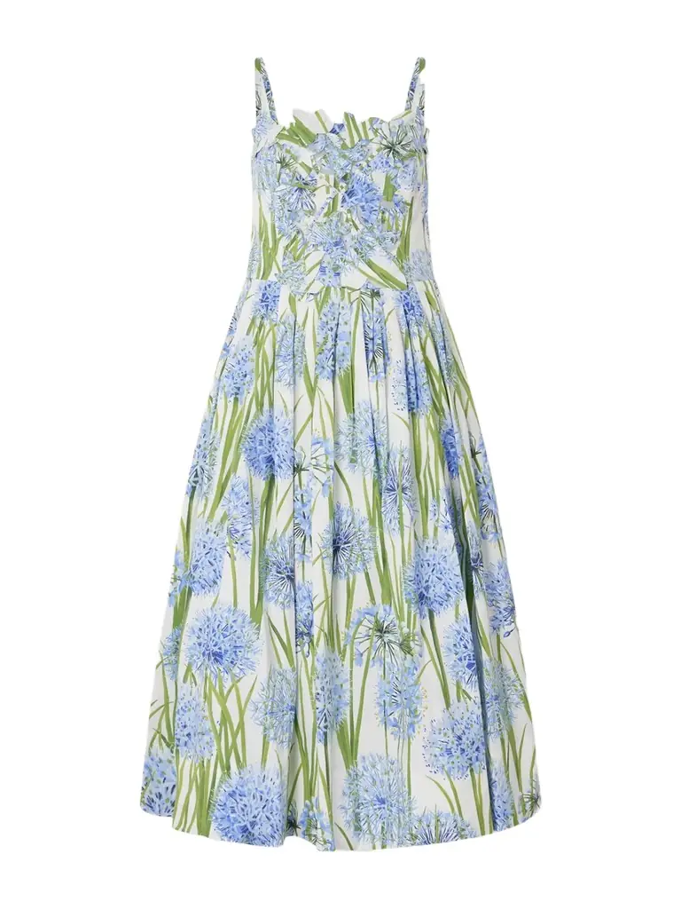 Oscar de la Renta Pleated Floral-print Cotton-blend Poplin Midi Dress