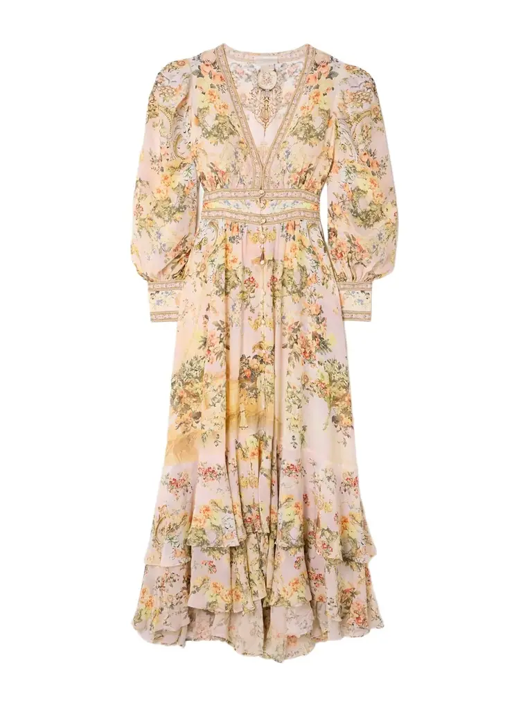 Camilla Crystal-embellished Tiered Floral-print Silk-chiffon Maxi Dress