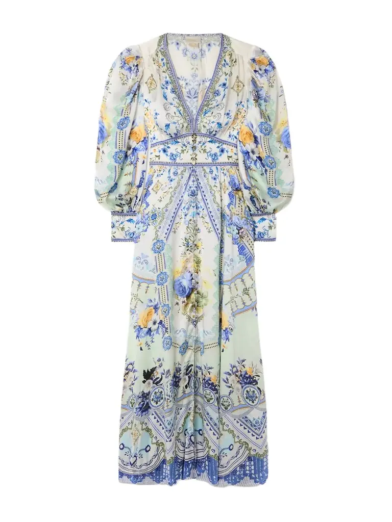 Camilla Crystal-embellished Shirred Printed Silk Maxi Dress