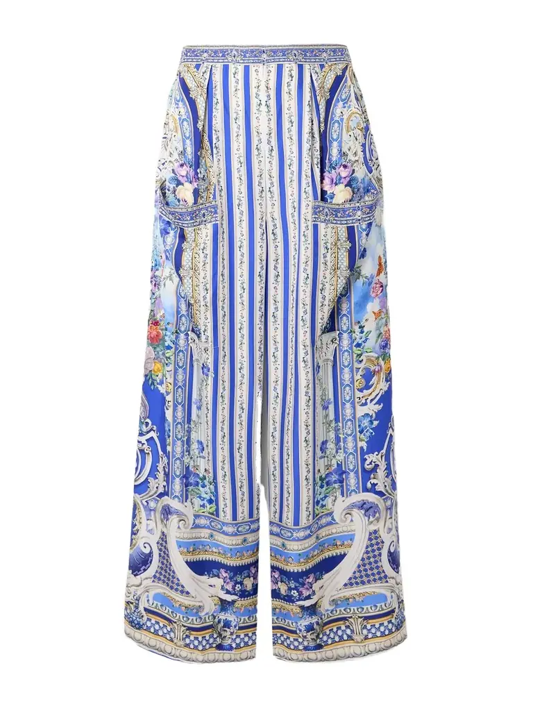 Camilla Crystal-embellished Printed Silk-satin Wide-leg Pants