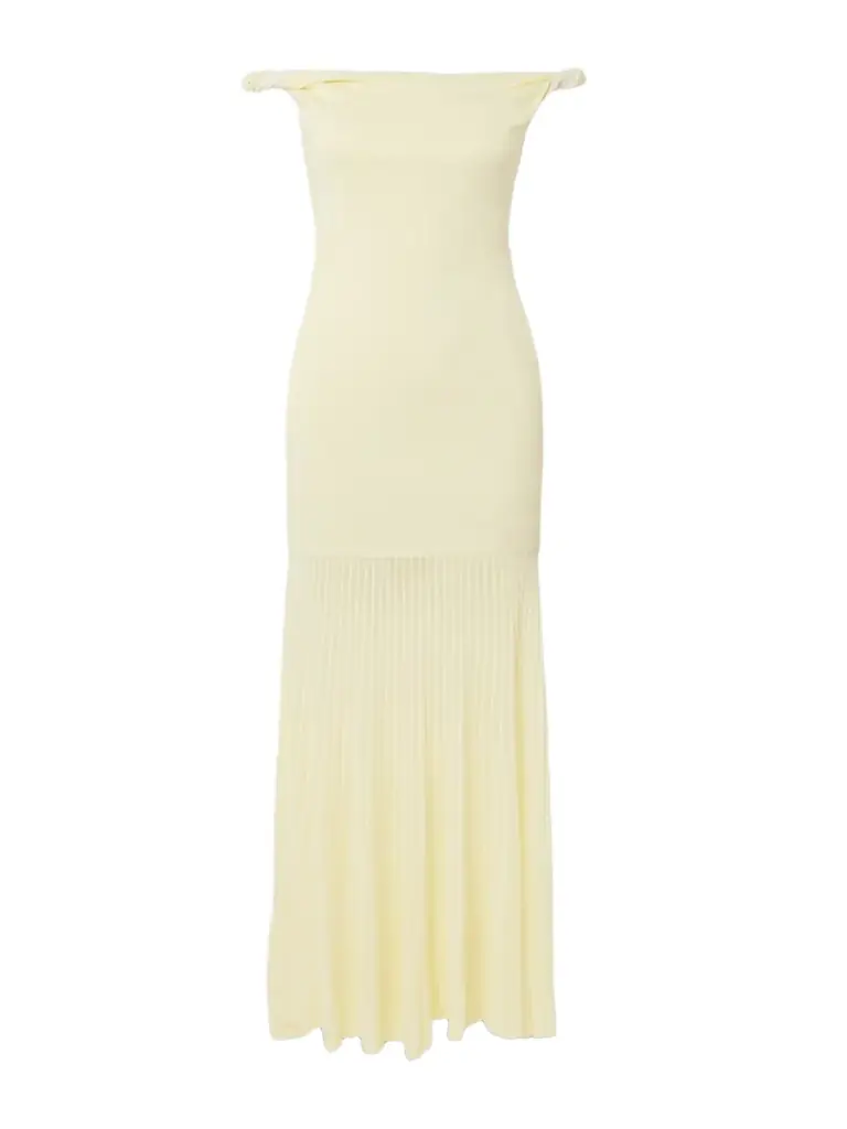 SIR. Elia Off-the-shoulder Twisted Pleated Knitted Midi Dress
