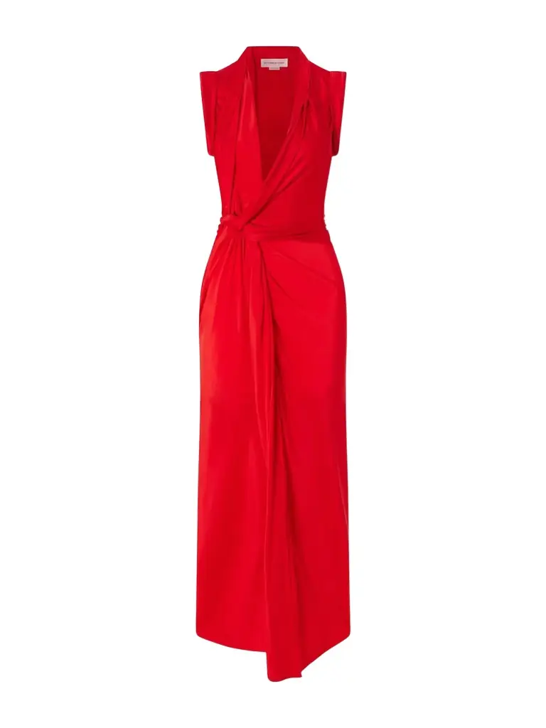 Victoria Beckham Asymmetric Twisted Satin Maxi Dress