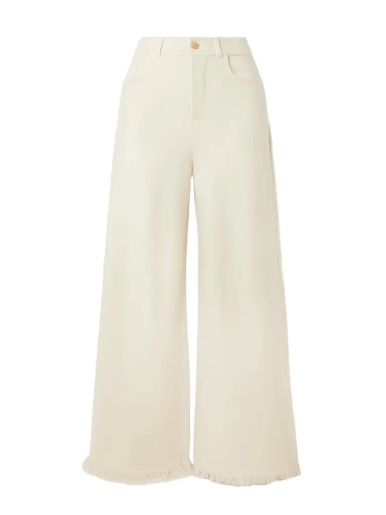 Arch4 Storme Frayed Organic Wool And Cashmere-blend Wide-leg Pants