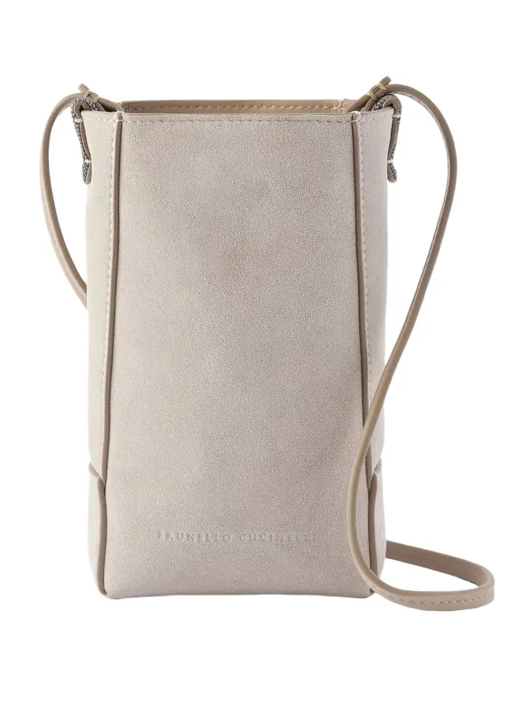 Brunello Cucinelli Embellished Leather-trimmed Suede Pouch