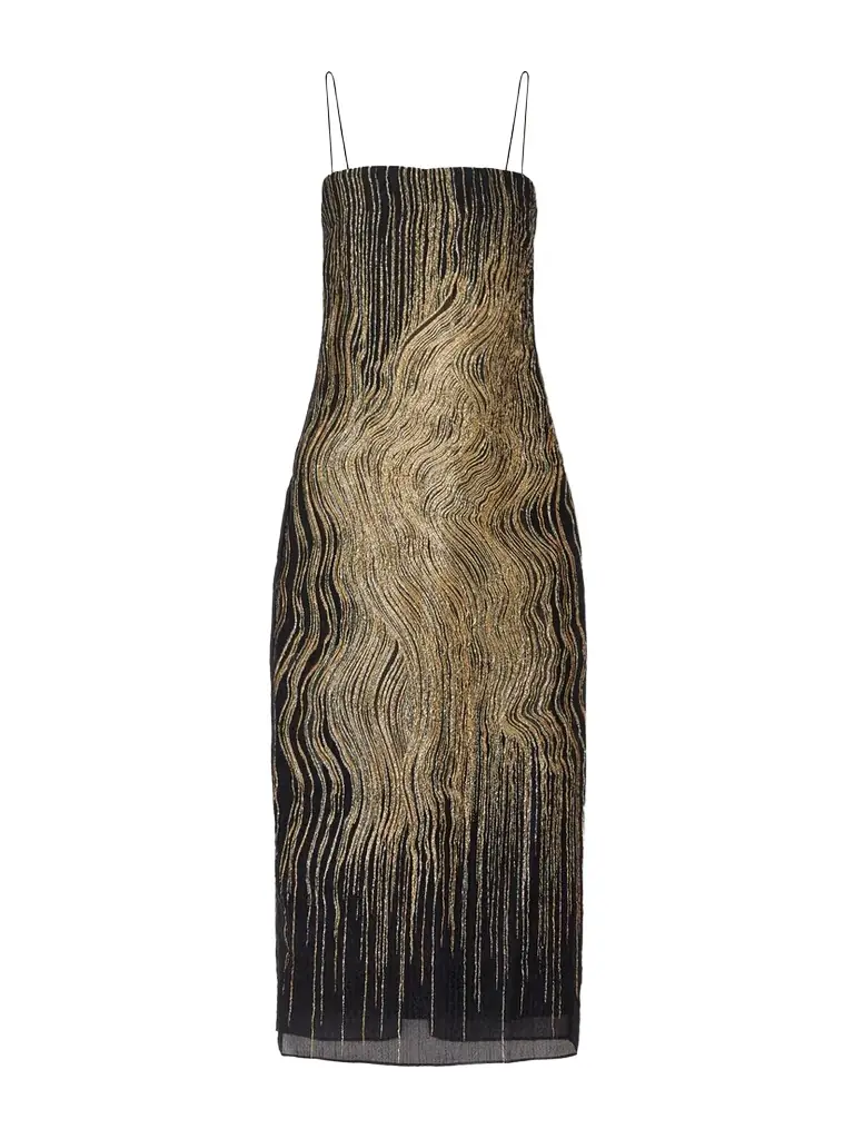 Taller Marmo Showgirl Metallic Silk-blend Crepon Midi Dress