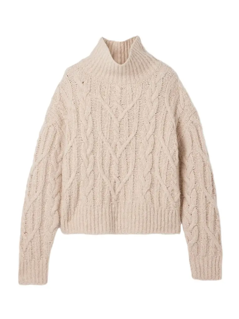 Nili Lotan Fairiny Cable-knit Brushed Cashmere And Silk-blend Turtleneck Sweater