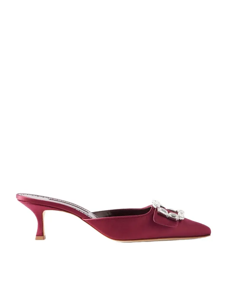 Manolo Blahnik Mayjou 50 Crystal-embellished Satin Mules