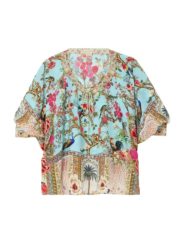 Camilla Sultans And Queens Tie-detailed Embellished Printed Silk-crepe Blouse