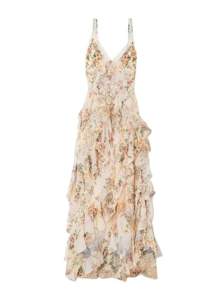 Camilla Lace-trimmed Ruffled Floral-print Silk-chiffon Maxi Dress